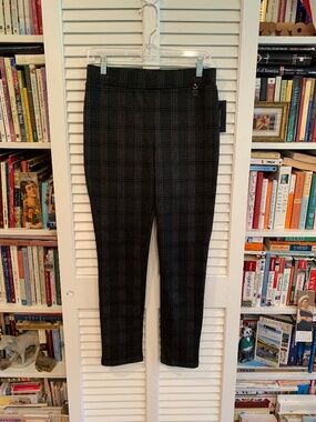 Tommy Hilfiger Plaid Gray/Black Straight Pull On Ankle Pants Size 8 NWT